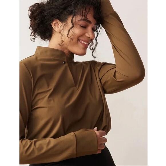 NWOT ADAY Check-In Top Long Sleeve Crop Top Sz Small Olive Brown Stretch Travel - Picture 13 of 16